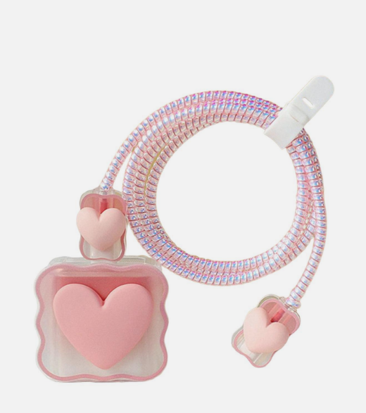 Heart Pattern Fast Charger and Cable Protector for iPhone 18W 20W USBC to USBC-image