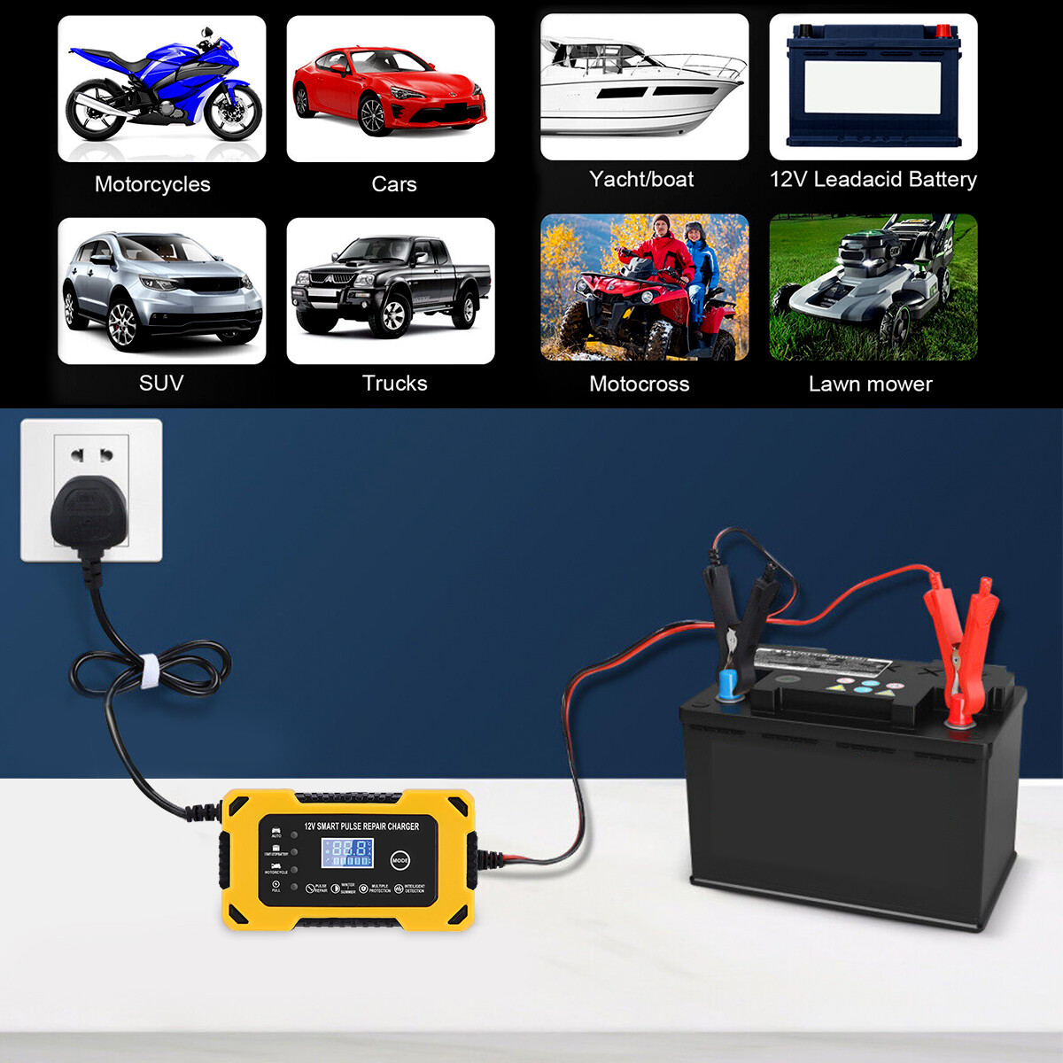 Smart Car Battery Charger 12V 6A Intelligent Automatic Pulse Repair AGM