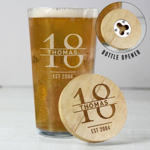  Personalised Bottle Opener Coaster 18th 21st 30th Birthday Pint Glass Gift - Picture 1 of 10