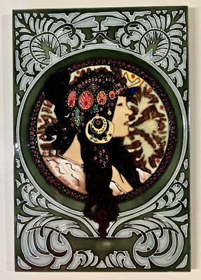 Art Nouveau Byzantine Heads Tile The Brunette Alphonse Mucha by M. Menashy