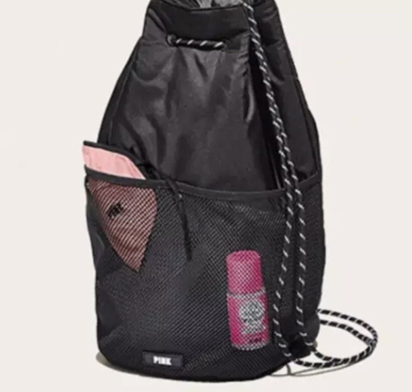 New Victoria Secret PINK Drawstring Bag Backpack Pure Black  display picture 1