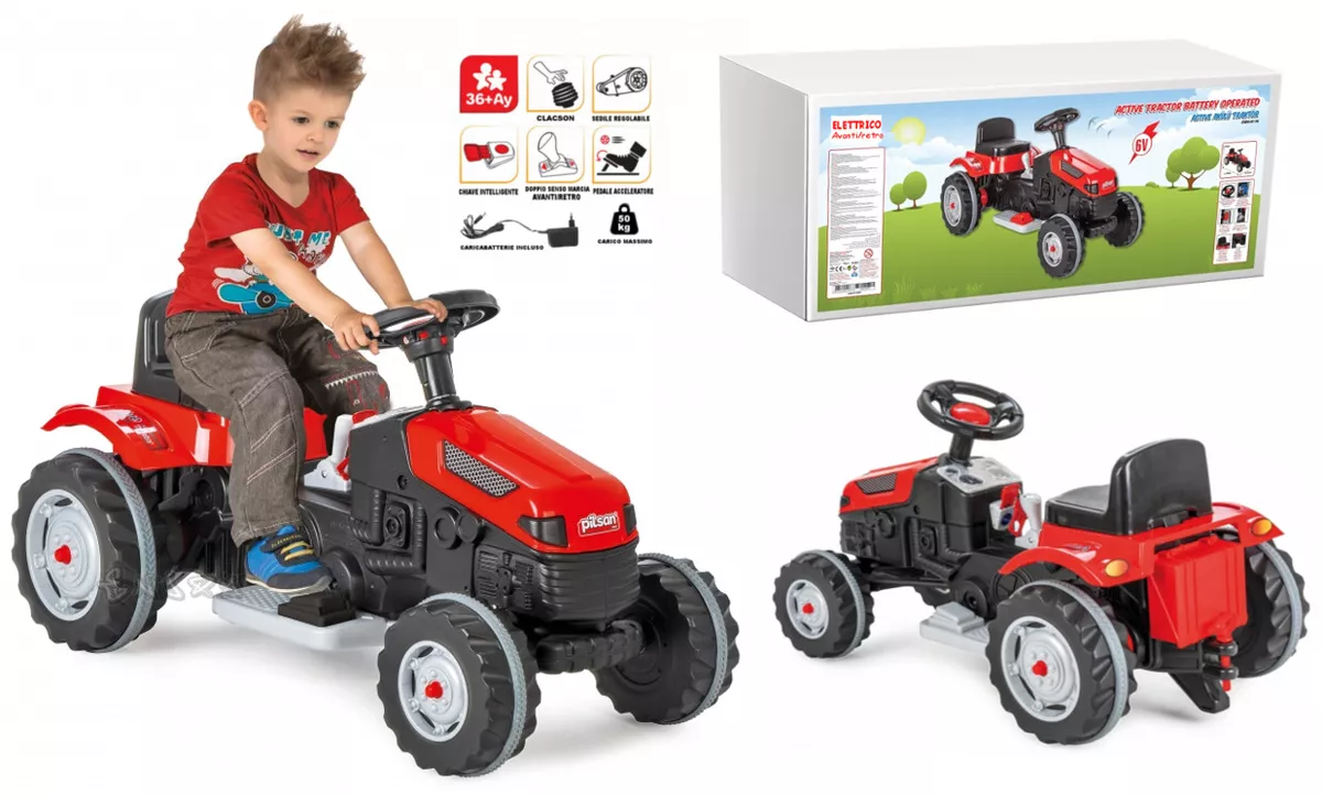 Tractor para Niños Tractor Eléctrico Rojo Con Asiento Ajustable Y Batería