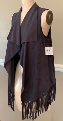 KEREN HART Micro Suede Soft Polyester CHARCOAL GRAY Fringe Bottom Open Vest