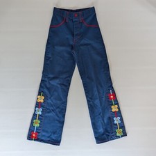 Vintage Girls Size Flower Embroidered Jeans - 1970's Kids Hippy Pants - 20x33