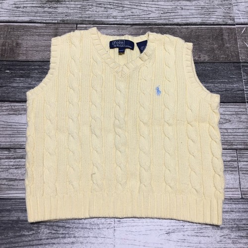 Polo Ralph Lauren Cable Knit Sweater Vest Size 4/4T Yellow 100% Cotton - Picture 3 of 7