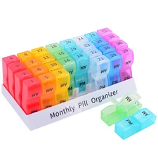 AM PM One Month Monthly Pill Organizer Case Box Medicine Holder Storage 31 Days