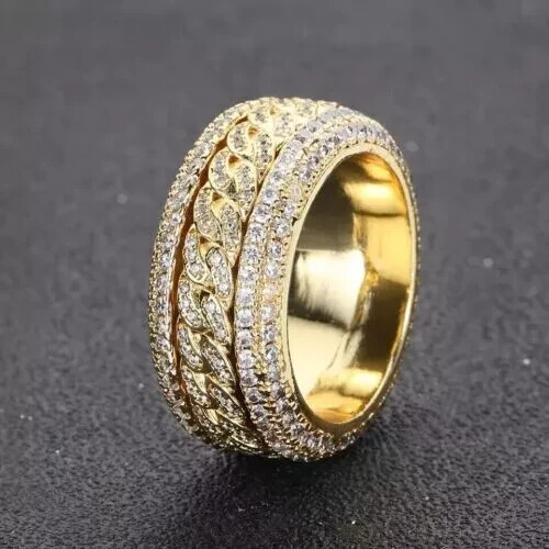 3Ct Round Cut Real Moissanite Men's Wedding Band Ring 14K Yellow Gold Plated