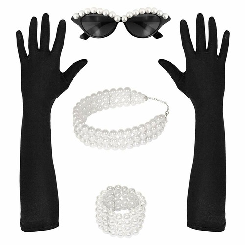 WIDMANN 00119 Tiffany Set Occhiali, Guanti e Bracciale, Donna, Nero/Bianco,  Tagl | eBay