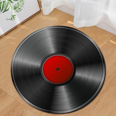 Retro Vinyl Record Round Rug, Music Lover Room Decor, Black Red Disc Carpet