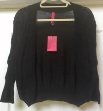 Pure Energy Black Open Front Cardigan, Size 14/16. Cotton. NWT