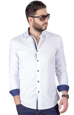 Slim Fit Men's Dress Shirt Bow Tie Print Contrast Trim Details Cotton AZAR MAN