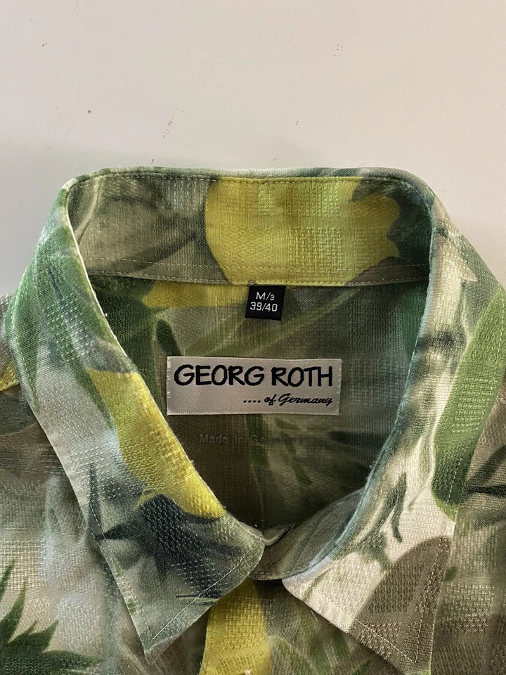 Georg Roth Germany Green Floral SHORT SLEEVE BUTTON UP SHIRT Medium M  - Image 4 of 4