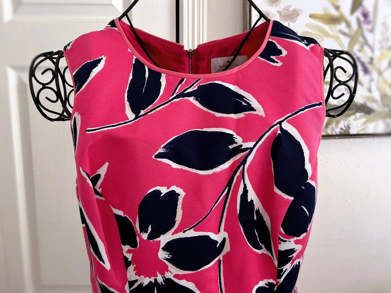 Abito tubino Kate Spade nero rosa floreale plissettato taglia donna 6