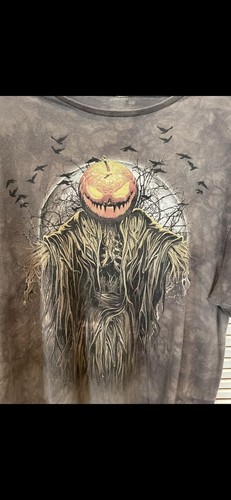 Vtg Halloween Horror T Shirt Mens Extra Large XL Gray Pumpkin Skeleton Crow READ - Picture 2 of 7