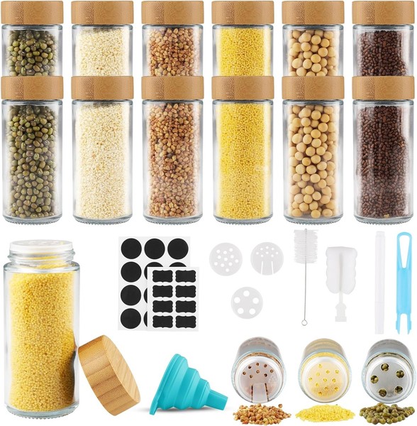 GewüRzgläSer 120Ml 12Er Set Mit Holzdeckel Aus Bambus GewüRzbehäLter 12 StüCk-image