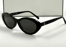 NEW CHANEL 5416 Oval Black Acetate  Gray Lens Sunglasses 100 Authentic
