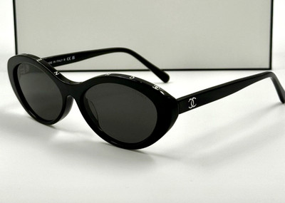 NEW CHANEL 5416 Oval Black Acetate & Gray Lens Sunglasses 100% Authentic