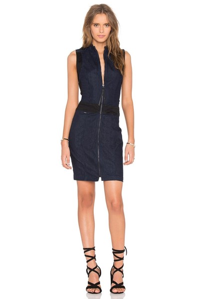 G-STAR RAW Indigo Blue Denim Stretch Full Zip Bodycon Pencil Slim Dress Size M