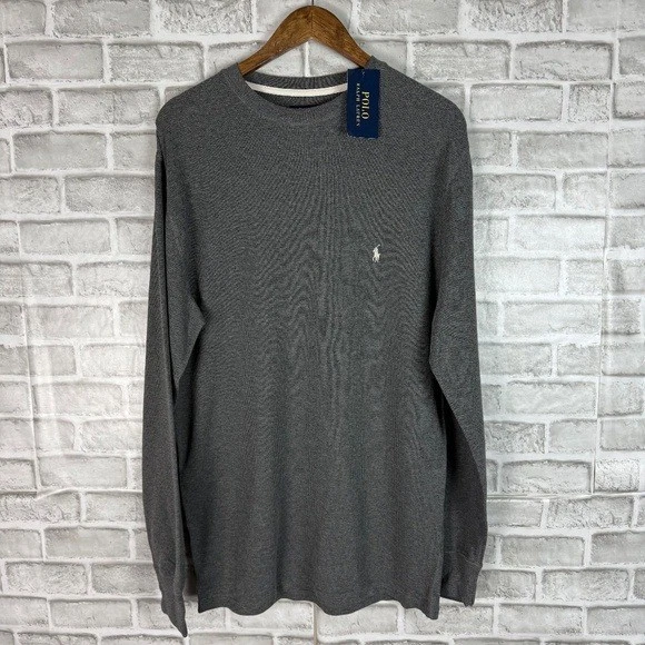 Polo Ralph Lauren Gris Gofre Texturizado Manga Larga Cuello Redondo Camiseta Hombres XL NUEVO CON ETIQUETAS Foto 2 de 4