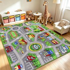 Vsiwb Kids Rug 66 X 98 City Life Playmat Area Rug Car City Map Washable Traffic