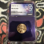 USA 1c ~ One Cent~ Lincoln Wheat Cent 1957-D~* MS 65 RD By NGC ~ Penny Coin