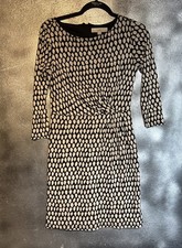 LOFT stretchy 3/4 sleeve black and white leaf pattern lined dress size XS Career