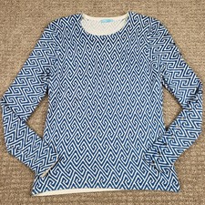 J McLaughlin Sweater Womens S Blue White Geometric Accented Button Long Sleeve