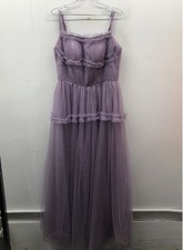 Women's Lavender Tiered Ruffle Tulle Evening Gown Lace Up Sweetheart Dress