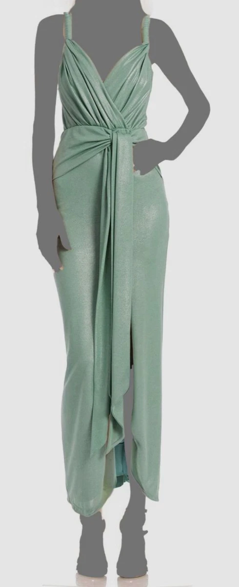 green emerald velvet dress Teal Velvet Draped Gown by BADGLEY MISCHKA – Elilhaam main image 1