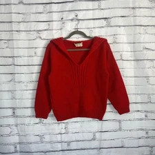 Vintage Geistex 1940s Red Wool Pullover Sweater Hand-Loomed V-Neck Women’s Small