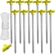8 Inch Tent Stakes 10 Pcs Non-Rust Metal Ground Anchors, Heavy Duty Spikes with