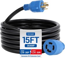 30A 15FT Generator Extension Cord L14-30P to L14-30R 4x10 Gauge STW 7500W ETL