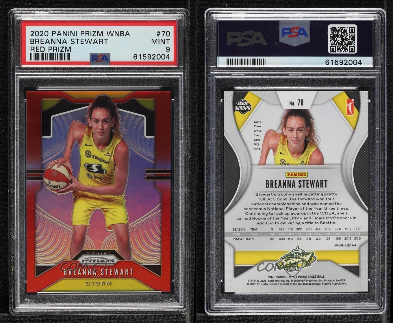 2020 Panini Prizm WNBA Red Prizm 48/275 Breanna Stewart #70 PSA 9 MINT sq1 view 3