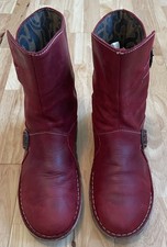 Fly London Women's Red Leather Boots Flat Wedge Size UK 8 EU 41