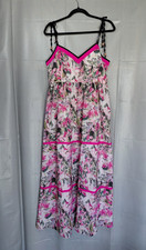 Sweetheart Floral Tiered Maxi Dress LG Tie Spaghetti Straps Pink & Black