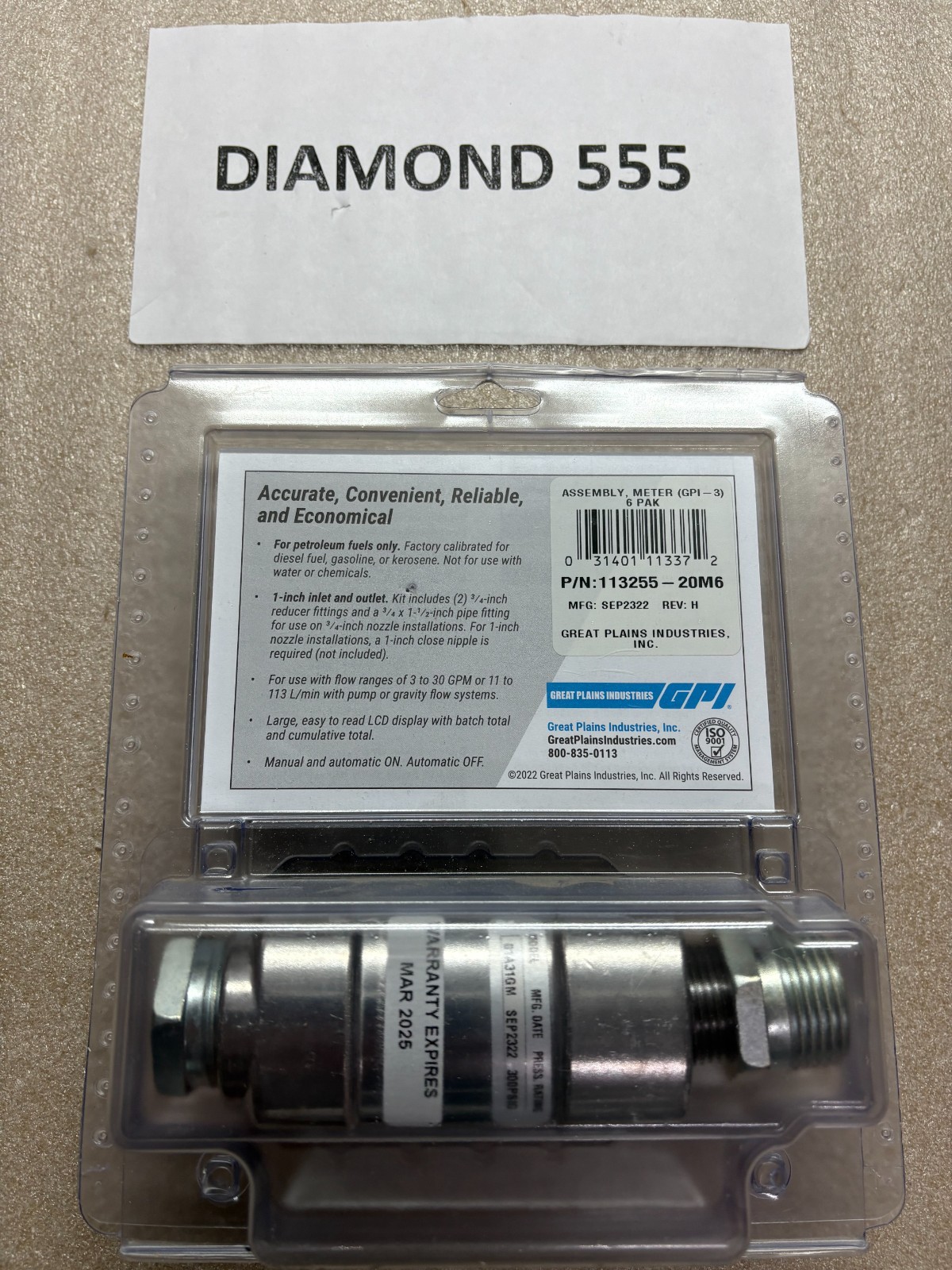 GPI 01A Series 3-30 GPM Digital In-Line Fuel Meter 113255-20M6 01A31GM | 3372