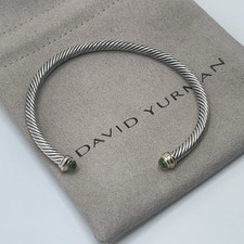 David Yurman 4mm Cable 925 Sterling Silver Peridot and 18K Yellow Gold Bracelet