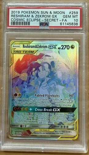 Reshiram & Zekrom GX (Secret) 259/236 PSA 10 Gem Mint Sm-Cosmic Eclipse Holo