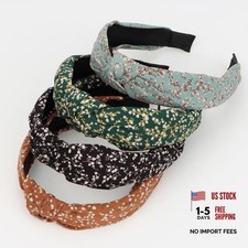4 Pcs Knotted Headbands for Women Floral Headband Boho Hair Band Black Green