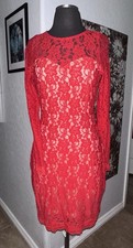 Express Red Lace Backless Bodycon Long Sleeve Mini Dress Cocktail Party Sz Small