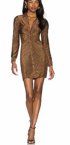 ASTR THE LABEL Ambel Metallic Ruched Button Down Copper Sparkle Dress size S