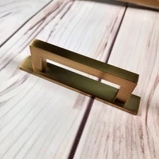 TUNNY 10 Pack Square Solid Cabinet Handles Back Plt 4" Screw Spacing Shiny Gold 