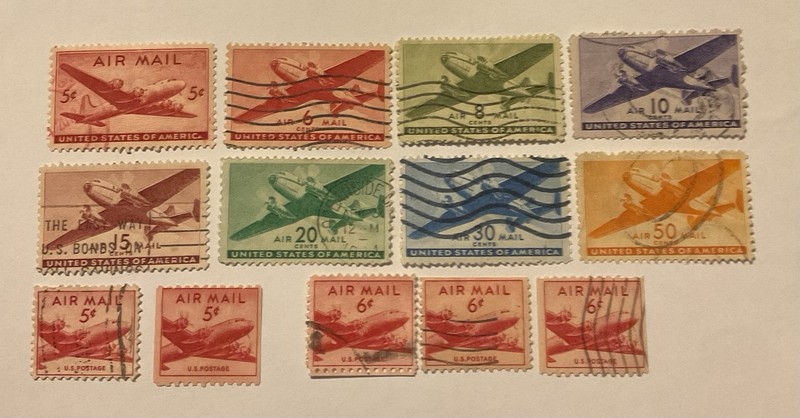 Used US Airmail Collection 5c To 50c - all Different TRANSPORT STAMPS