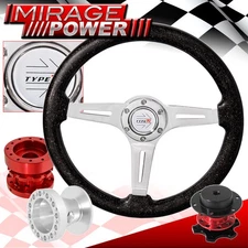 Metallic Black Steering Wheel + Red Extender + Quick Release For 92-95 Civic