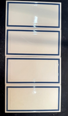 4 pcs Rectangular Blue Trim Porcelain Ceramic Tiles- Made in Spain