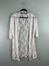 Frederick's Of Hollywood Lace Cover Up Short Robe Ivory Short Sleeve MEDIUM VTG