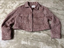 Zara Girl Burgundy Herringbone Cropped Long Sleeve Snap Blazer/Jacket Size 13-14