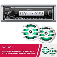 Kenwood KMR-D382BT Marine CD Receiver 2-Pack KFC-1673MRWL 6.5" Marine Speakers