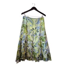 Vintage 90s Y2K Allison Taylor Silk Ruffled Skirt Women's Sz 8 Green Whimsigoth