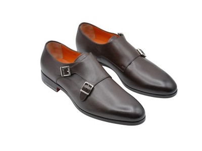 NEW SANTONI Dress Leather Shoes Monk Strap SIZE Eu 43.5 Uk 9.5 Us 10.5 (18R)
